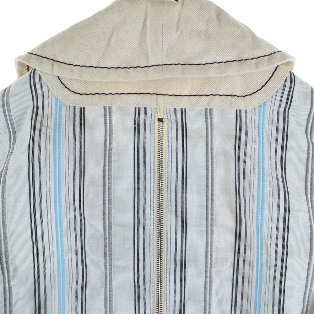 GIVENCHY(ジバンシィ) ストライプ柄切り替え バックジップ ダブルブレスト ショート トレンチ ジャケット コート ベージュ/ライトブルー レディース