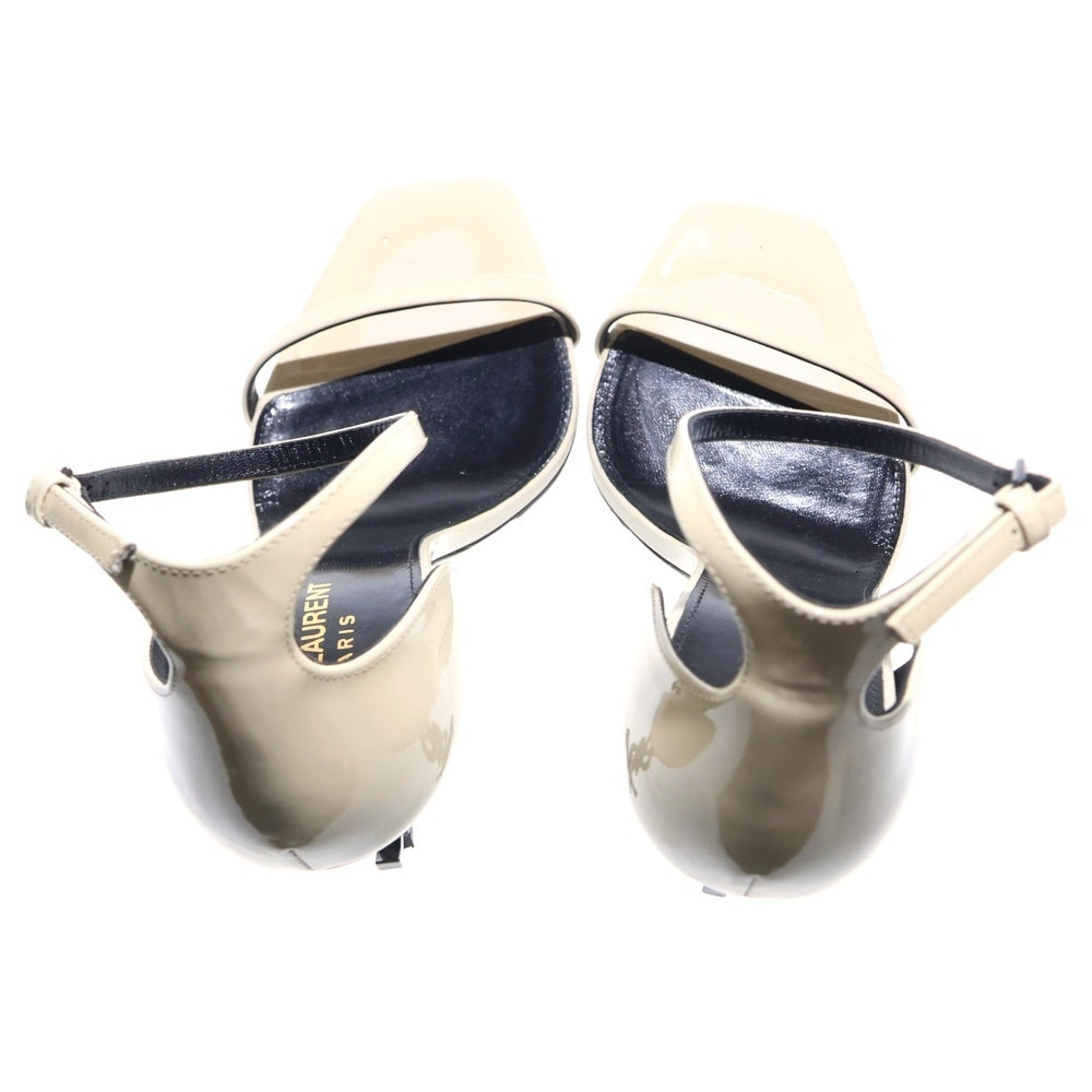 SAINT LAURENT PARIS(サンローランパリ) オピウム カサンドラロゴ ヒール パテントレザー ストラップサンダル シューズ アイボリー レディース