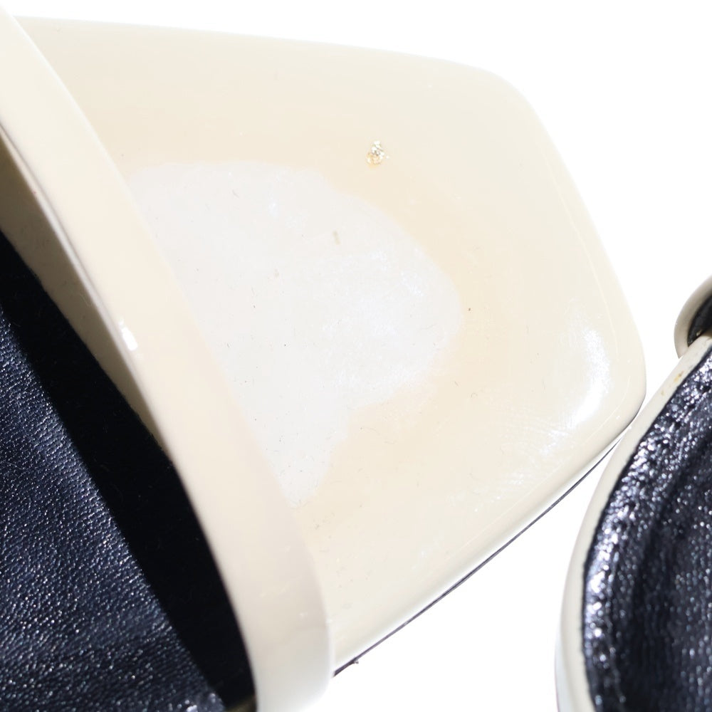 SAINT LAURENT PARIS(サンローランパリ) オピウム カサンドラロゴ ヒール パテントレザー ストラップサンダル シューズ アイボリー レディース