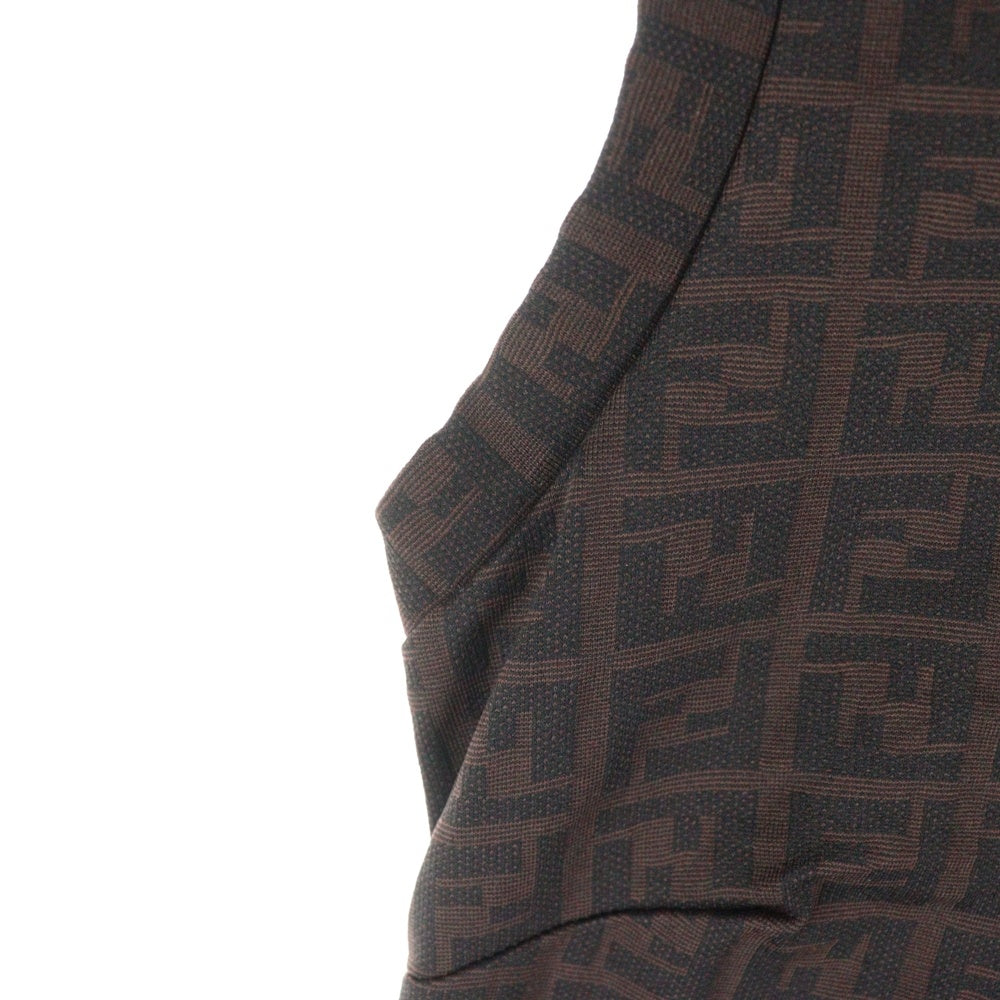 FENDI(フェンディ) ズッカ総柄ジャガード クルーネック ノースリーブ ミディアム タイト カットソー ワンピース ドレス ブラウン レディース D-OS-9300DW