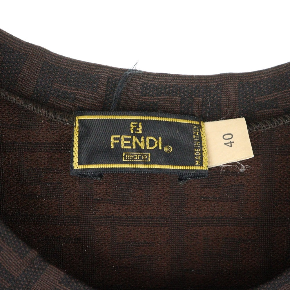 FENDI(フェンディ) ズッカ総柄ジャガード クルーネック ノースリーブ ミディアム タイト カットソー ワンピース ドレス ブラウン レディース D-OS-9300DW