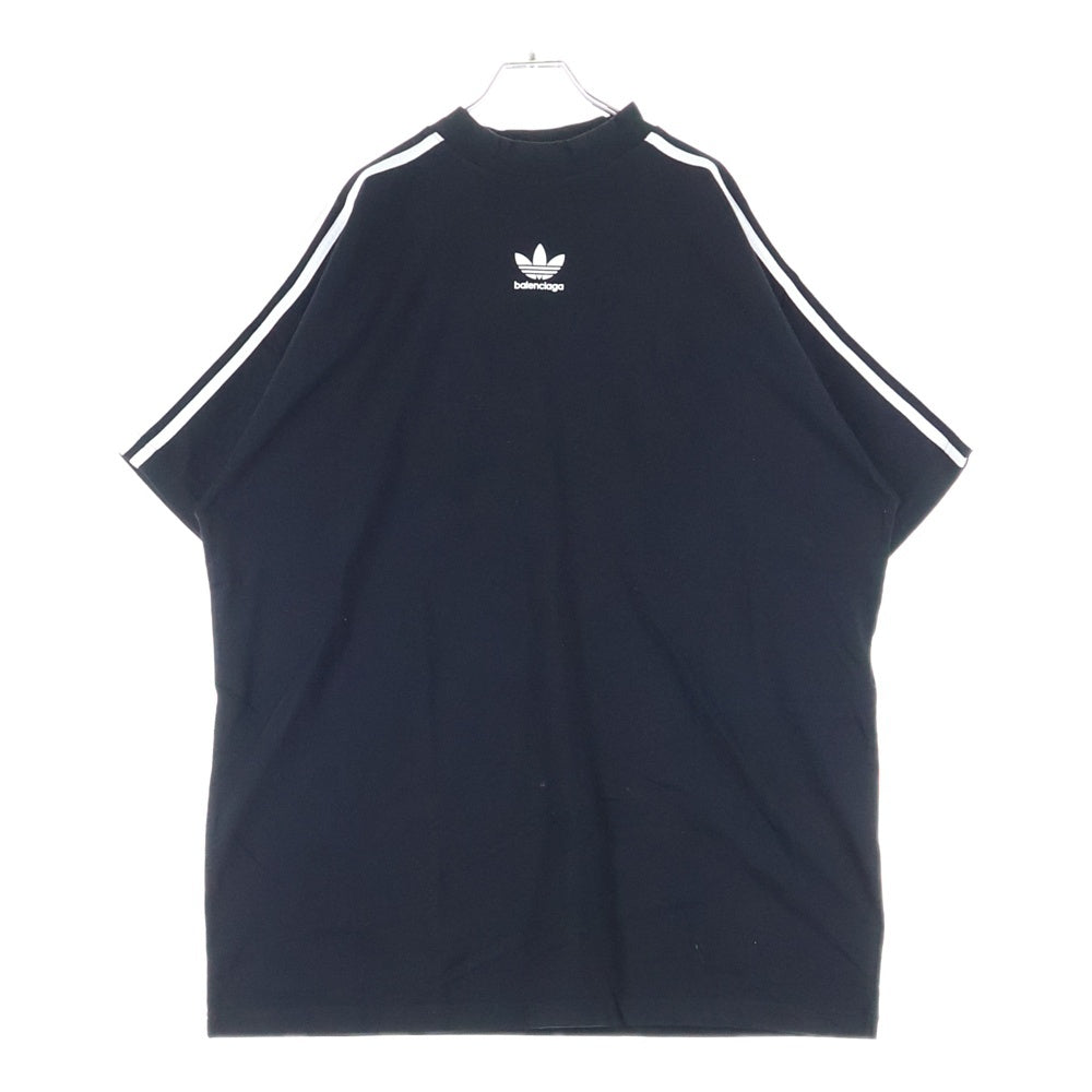 BALENCIAGA(バレンシアガ) ×adidas アディダス トレフォイル ロゴプリント 3ストライプ ライン 半袖Tシャツ カットソー ブラック 739101
