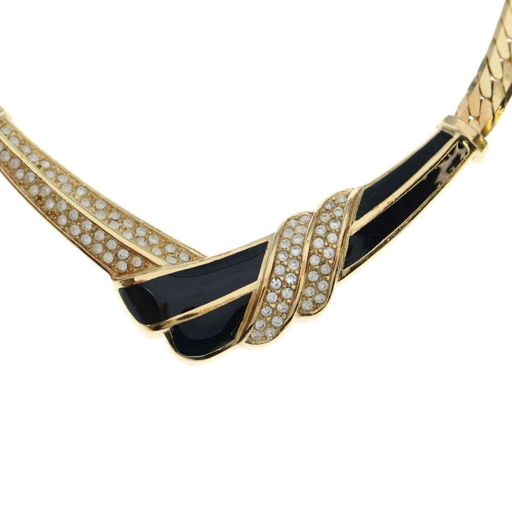 Christian Dior(クリスチャンディオール) ラインストーン ネックレス ペンダント チェーン ゴールド GP