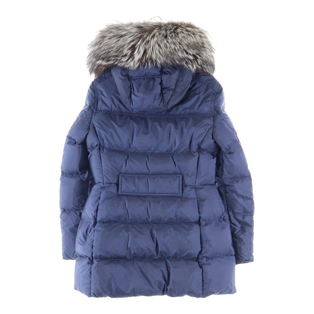 PRADA(プラダ) ラバーワッペンロゴ タッセル フーデッド ジップアップ ダウン ロング ジャケット コート ネイビー レディース 291277