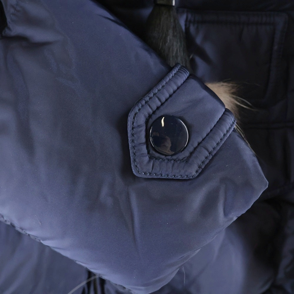 PRADA(プラダ) ラバーワッペンロゴ タッセル フーデッド ジップアップ ダウン ロング ジャケット コート ネイビー レディース 291277