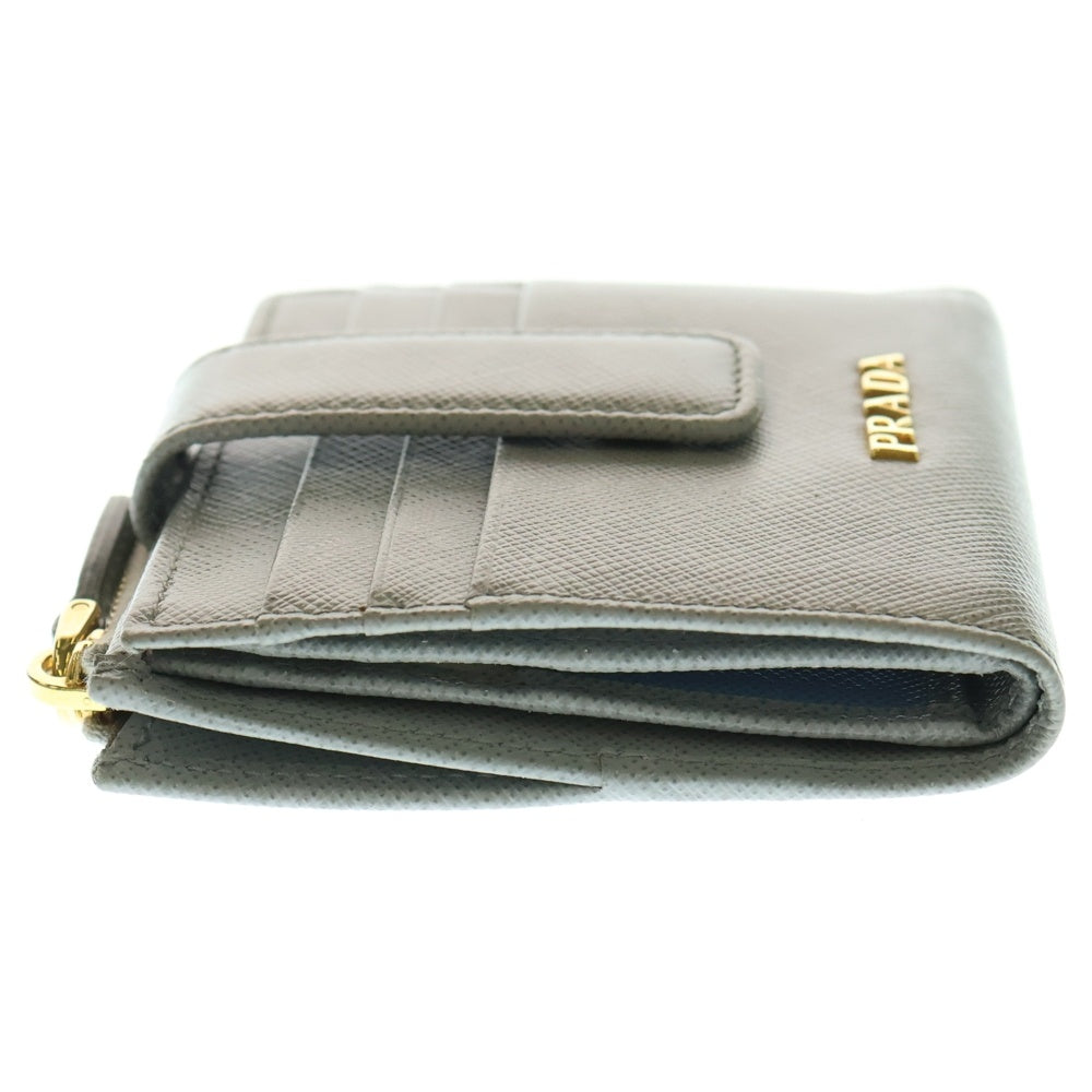 PRADA(プラダ) サフィアーノ ファスナー付レザーコンパクトウォレット 二つ折り財布 グレー 1ML047