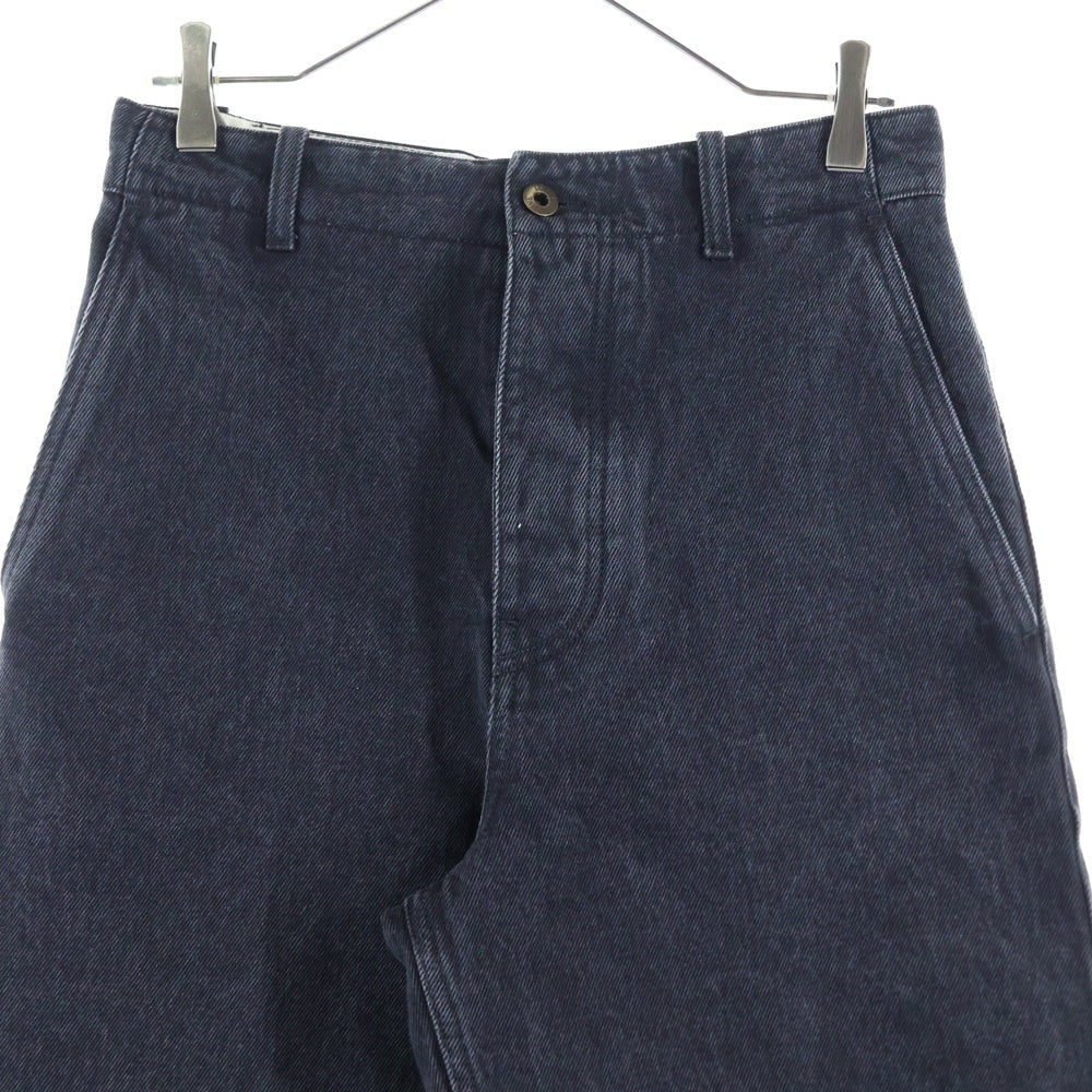 LOEWE(ロエベ) ×Suna Fujita スナフジタ ウォッシュ加工 ロールアップ レザーパッチ ワイドストレート デニムパンツ ジーンズ ブラック H526Y11X74