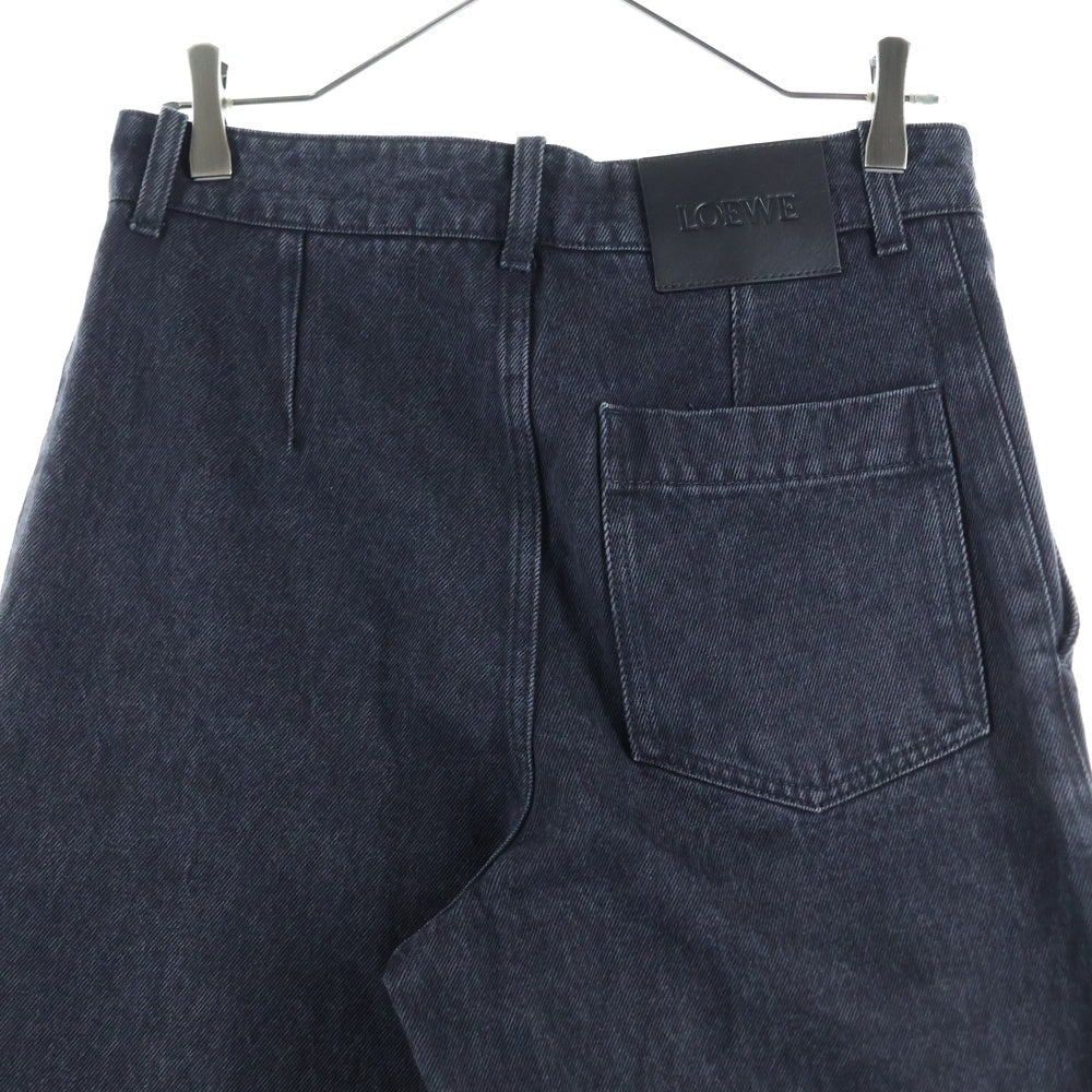 LOEWE(ロエベ) ×Suna Fujita スナフジタ ウォッシュ加工 ロールアップ レザーパッチ ワイドストレート デニムパンツ ジーンズ ブラック H526Y11X74