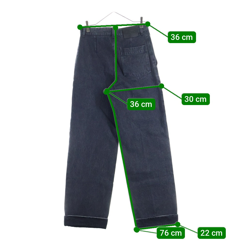 LOEWE(ロエベ) ×Suna Fujita スナフジタ ウォッシュ加工 ロールアップ レザーパッチ ワイドストレート デニムパンツ ジーンズ ブラック H526Y11X74