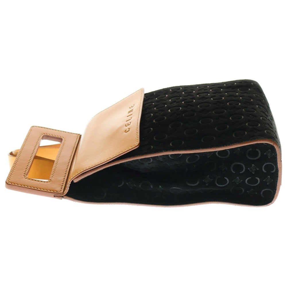 CELINE(セリーヌ) Cマカダム クロスボディバッグ ウエストバッグ ブラック×ブラウン スエード×レザー シルバー金具