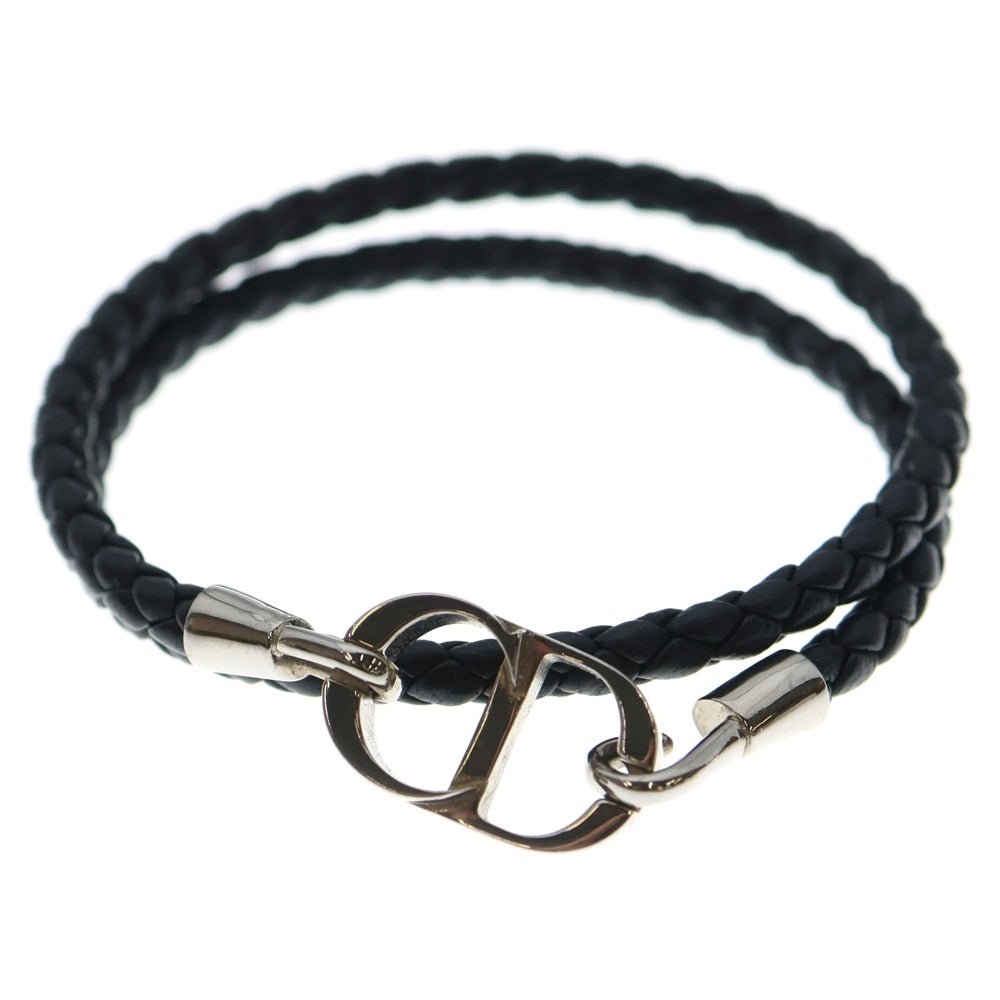 DIOR(ディオール) 2連 CDロゴ レザー ブレスレット ブラック シルバー金具