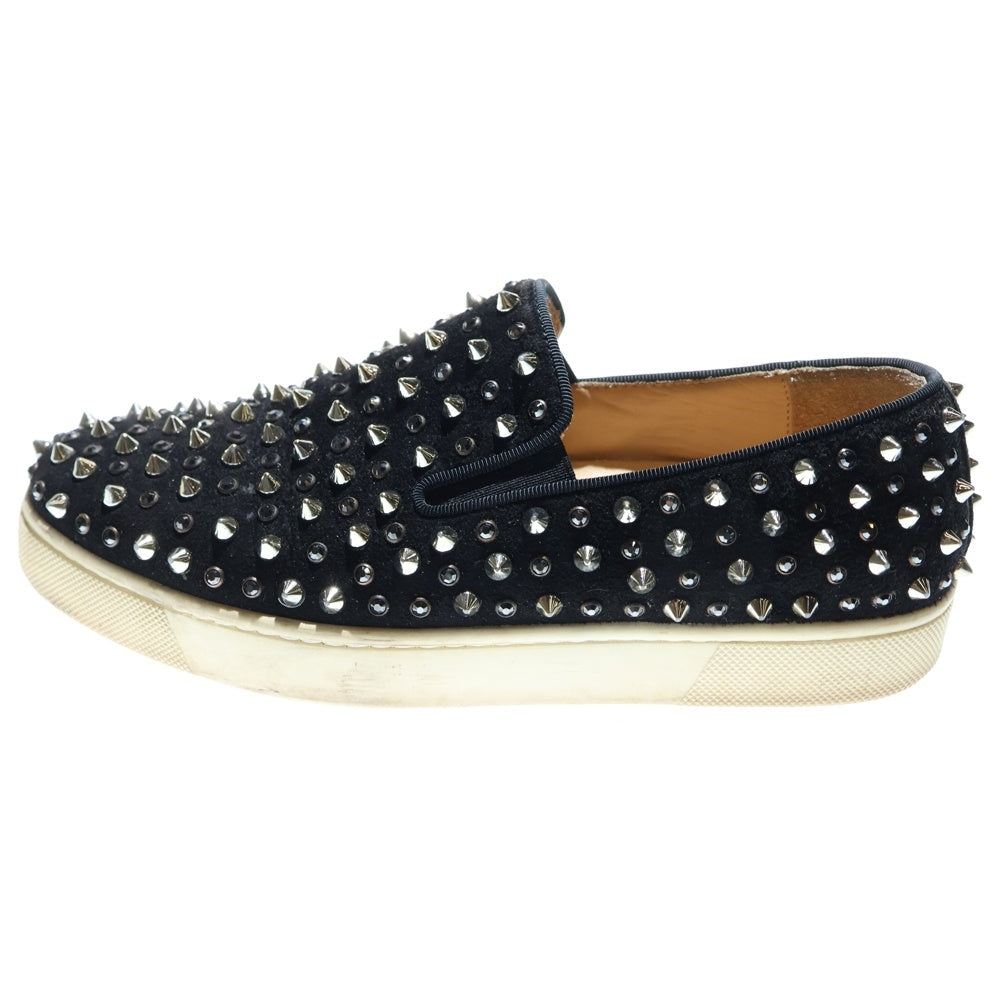 CHRISTIAN LOUBOUTIN(クリスチャンルブタン) スパイクスタッズ ラインストーン スエードレザー ローカットシューズ スニーカー スリッポン シルバー金具 ブラック レディース