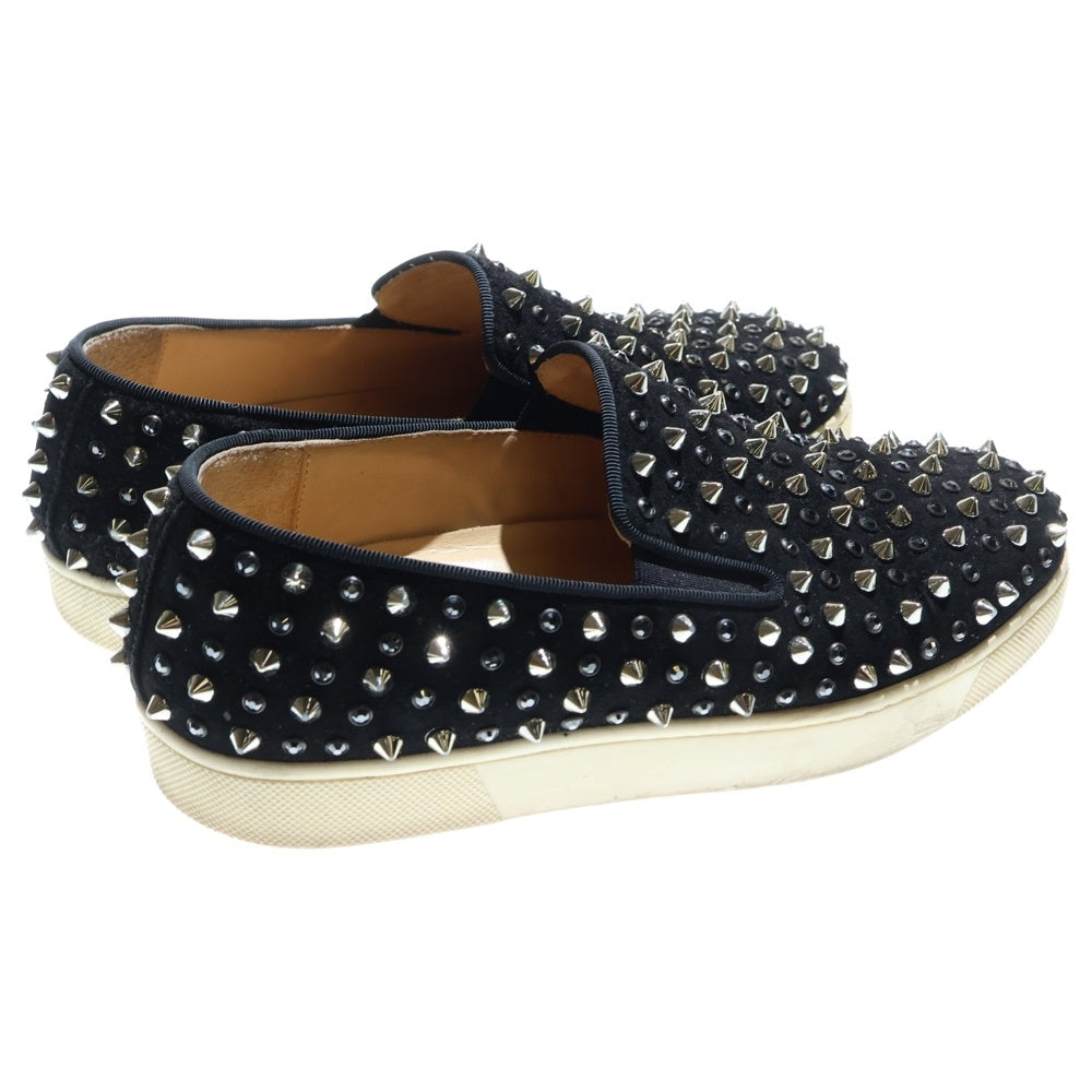 CHRISTIAN LOUBOUTIN(クリスチャンルブタン) スパイクスタッズ ラインストーン スエードレザー ローカットシューズ スニーカー スリッポン シルバー金具 ブラック レディース