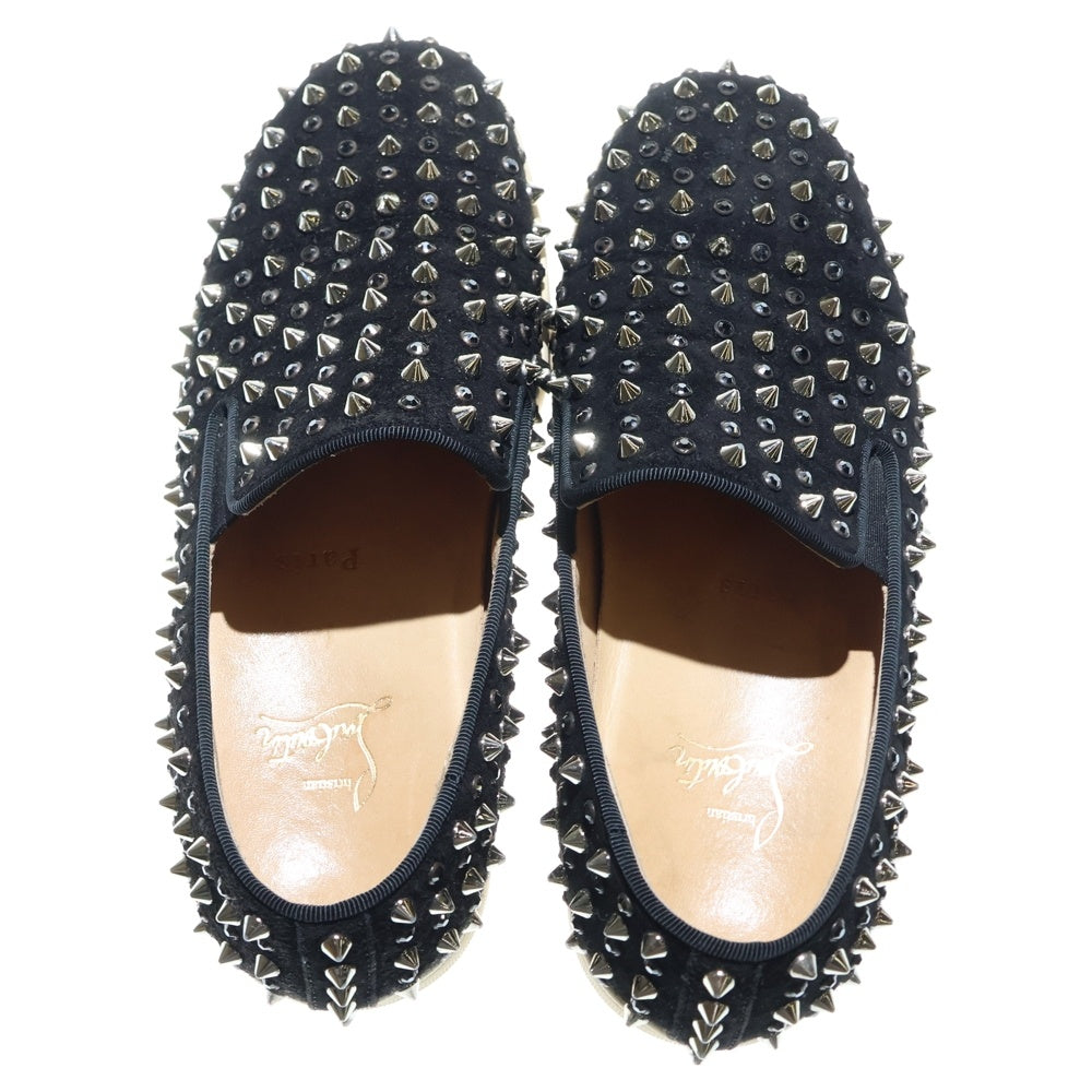CHRISTIAN LOUBOUTIN(クリスチャンルブタン) スパイクスタッズ ラインストーン スエードレザー ローカットシューズ スニーカー スリッポン シルバー金具 ブラック レディース