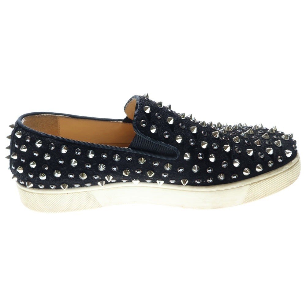 CHRISTIAN LOUBOUTIN(クリスチャンルブタン) スパイクスタッズ ラインストーン スエードレザー ローカットシューズ スニーカー スリッポン シルバー金具 ブラック レディース