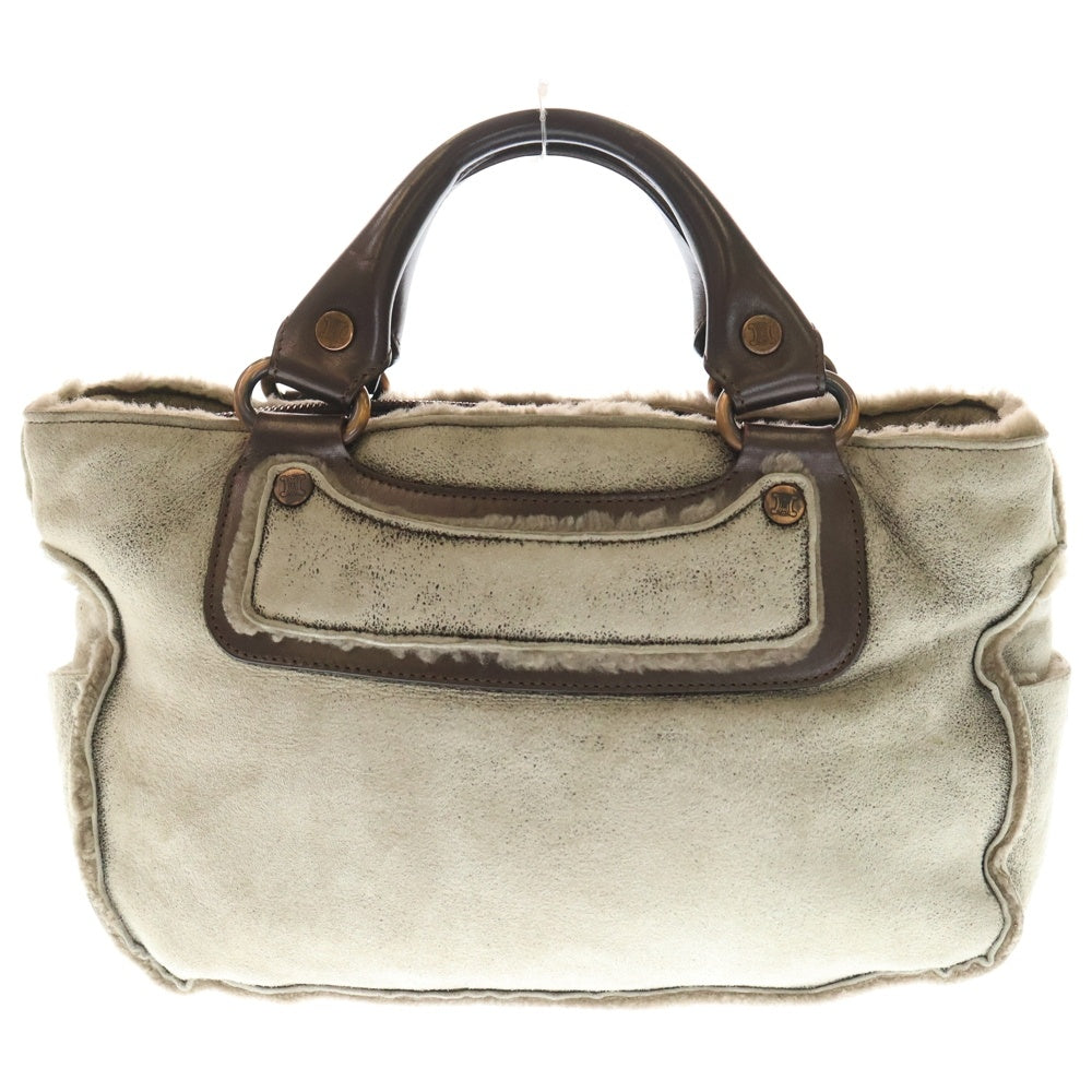 CELINE(セリーヌ) ブギーバッグ ハンドバッグ ブラウン×ベージュ スエード×レザー ムートン ブラウン金具
