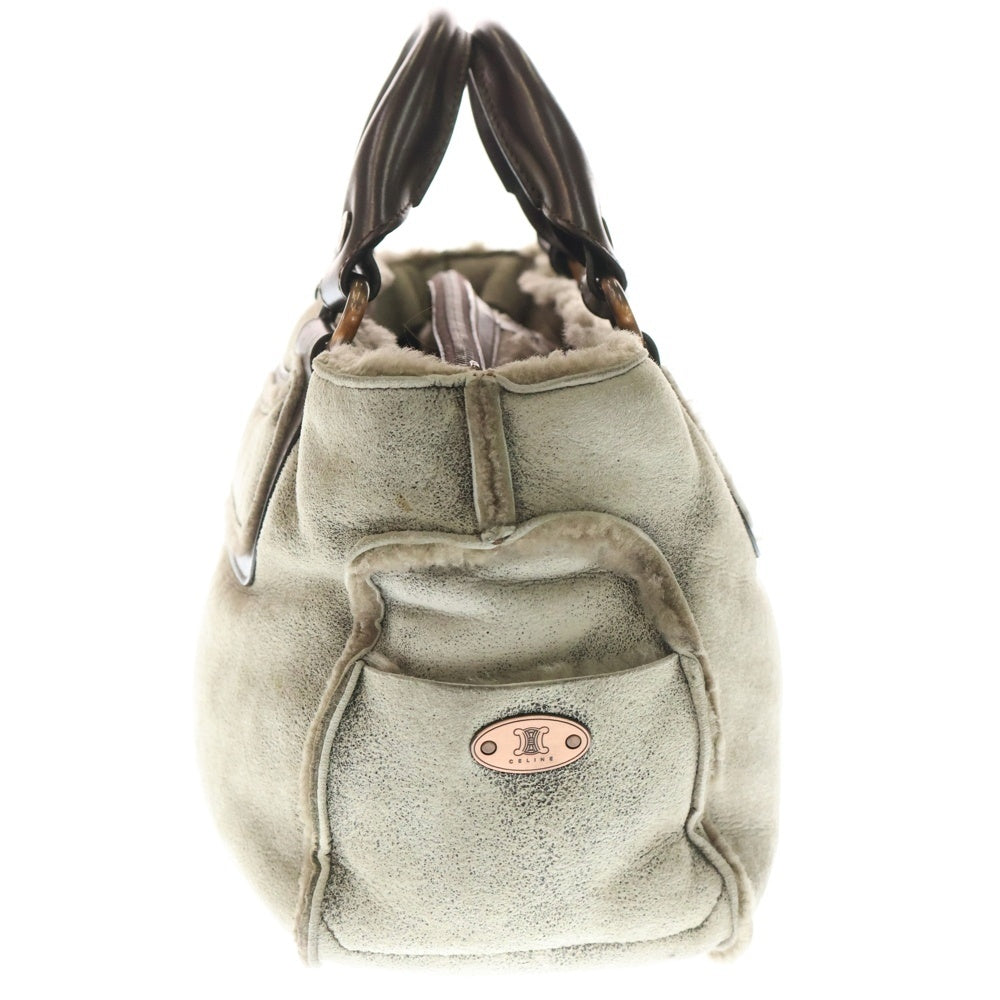 CELINE(セリーヌ) ブギーバッグ ハンドバッグ ブラウン×ベージュ スエード×レザー ムートン ブラウン金具