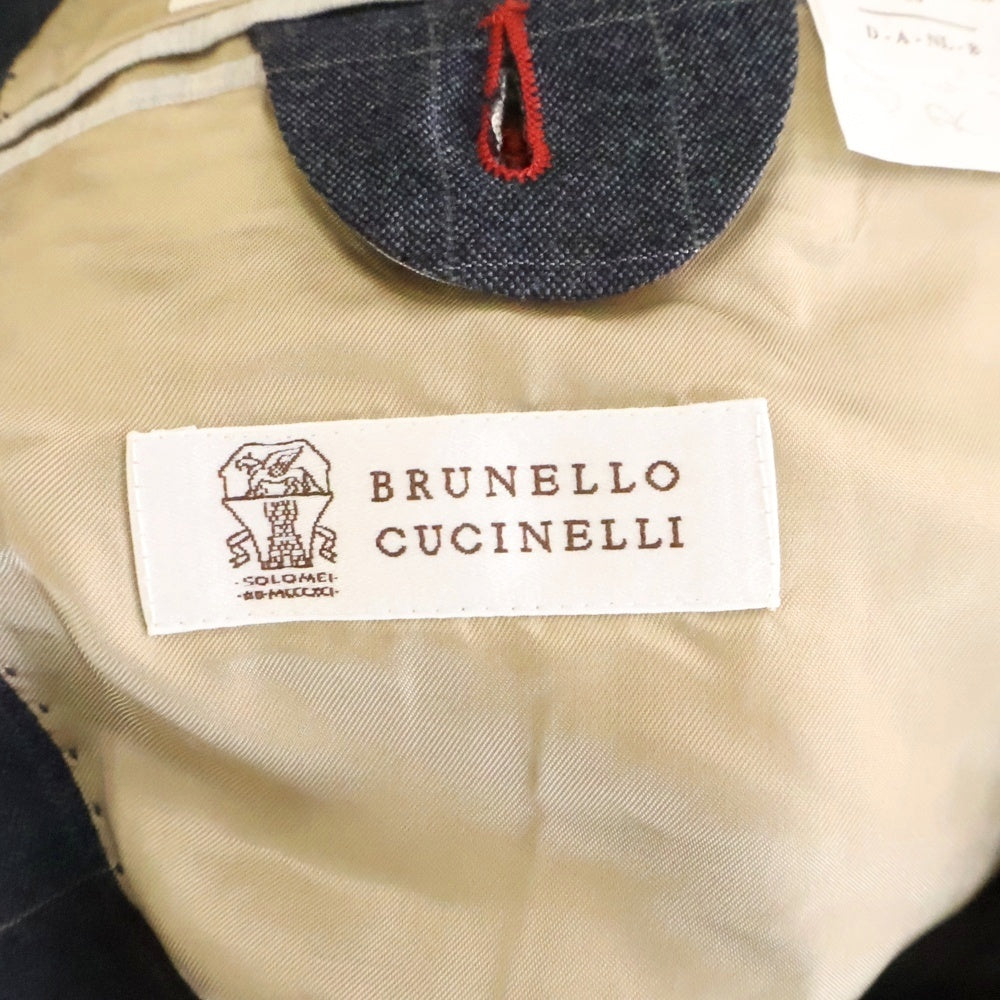 BRUNELLO CUCINELLI(ブルネロクチネリ) チェック総柄 ウール 3B テーラードジャケット ネイビー
