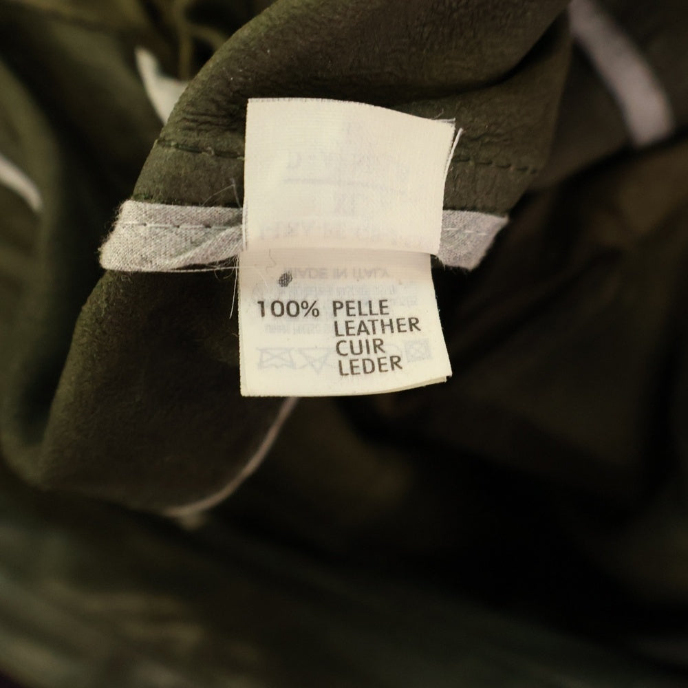 BRUNELLO CUCINELLI(ブルネロクチネリ) レザー スタンドカラー ジップアップ マルチポケット シングルライダース ジャケット カーキ