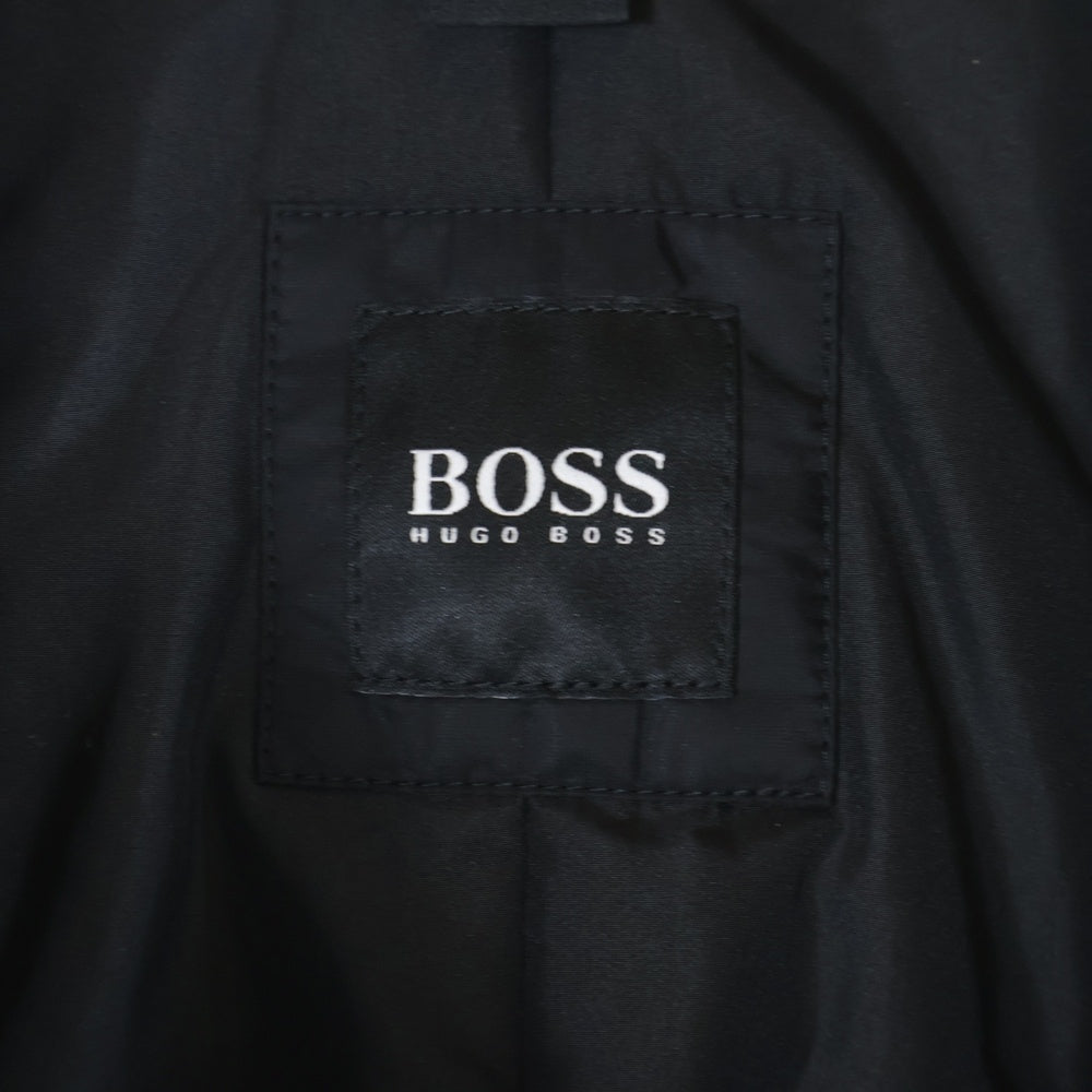 BOSS(ボス) ウール スタンドカラー ジップアップ 中綿 コート ブラック