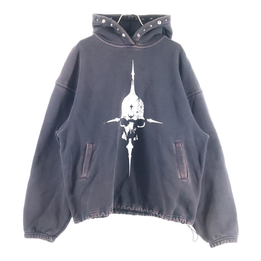 THUG CLUB(サグクラブ) 24SS PEACE STUD HOODIE プリント フードスタッズ プルオーバーパーカー ブラック TC24SS1201
