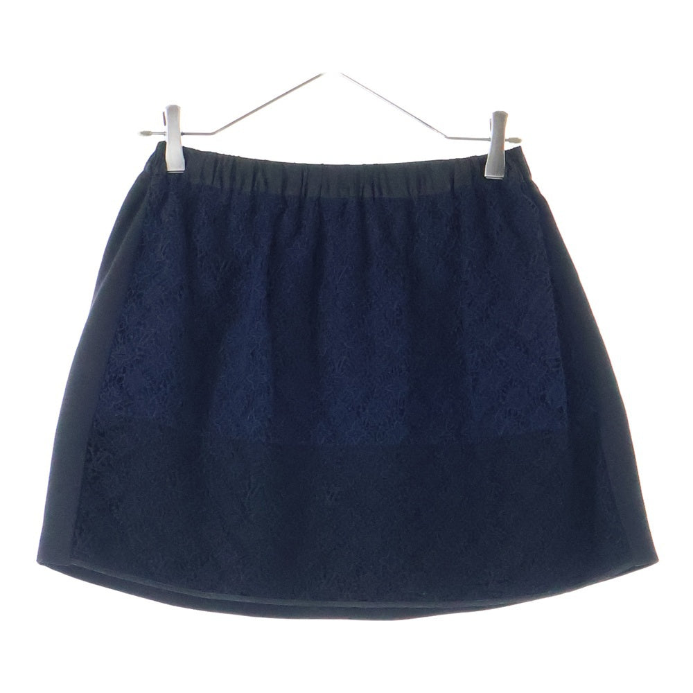LOUIS VUITTON(ルイヴィトン) 14AW モノグラムフラワー柄 レース切り替え アセテート レーヨン フレア ミニスカート ブラック/ネイビー レディース RW142W F6SK04B87