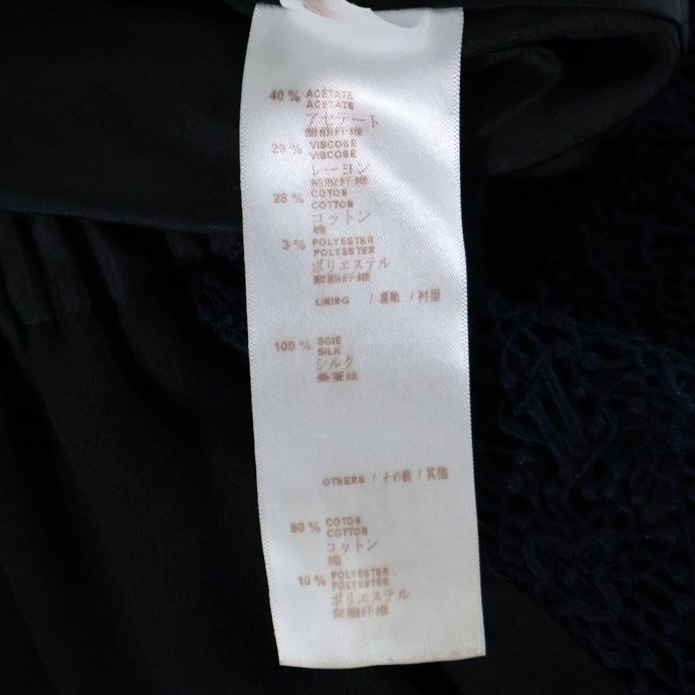 LOUIS VUITTON(ルイヴィトン) 14AW モノグラムフラワー柄 レース切り替え アセテート レーヨン フレア ミニスカート ブラック/ネイビー レディース RW142W F6SK04B87