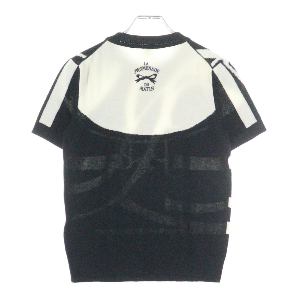 HERMES(エルメス) La Promenade du Matin 朝の散歩 クルーネックカシミヤ半袖ニットセーター ブラック/ホワイト 27-7706