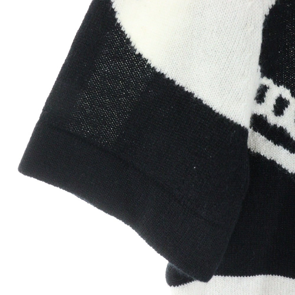 HERMES(エルメス) La Promenade du Matin 朝の散歩 クルーネックカシミヤ半袖ニットセーター ブラック/ホワイト 27-7706