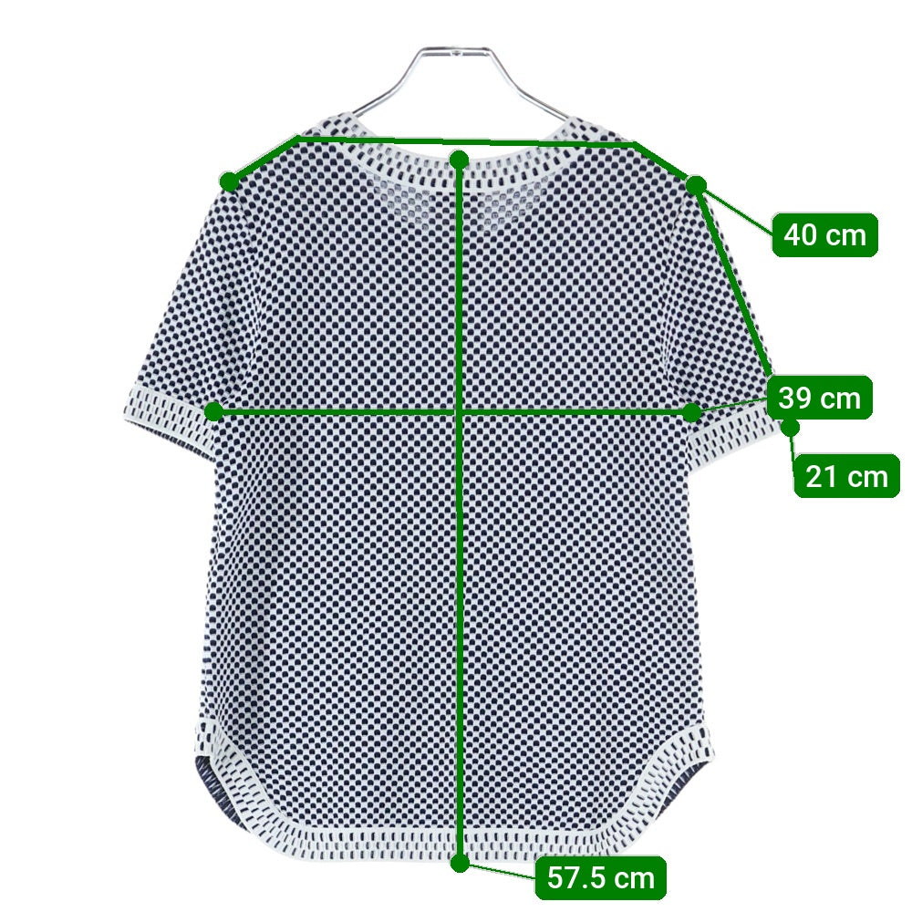 CHANEL(シャネル) ココマークロゴプレート ビスコース レーヨンニット ワッフル生地 クルーネック 半袖ニット カットソー ホワイト/ネイビー レディース P47955K06124