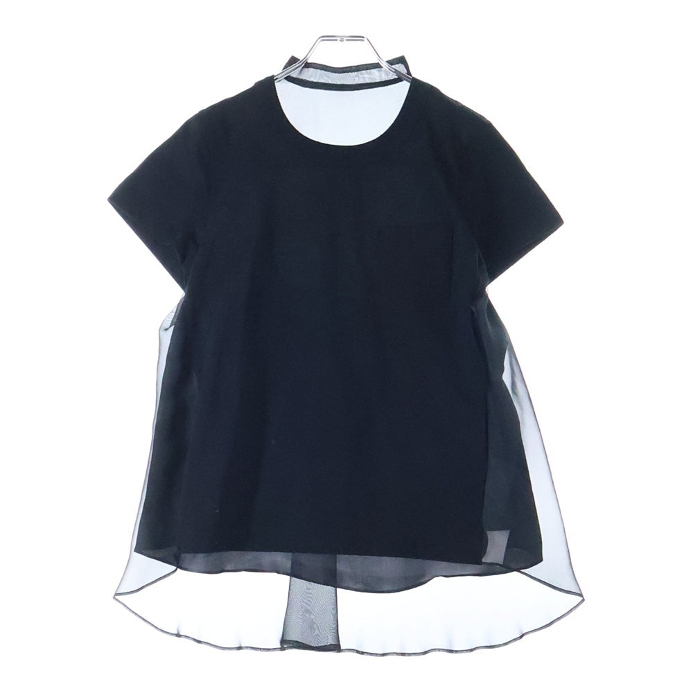 Sacai(サカイ) 22SS シアー切り替え クルーネック 半袖Tシャツ カットソー ブラック レディース 22-05946