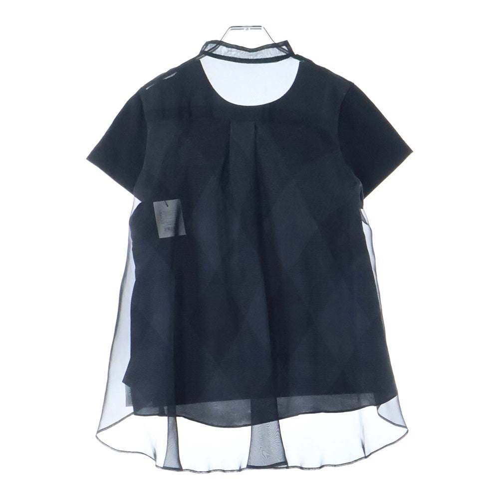 Sacai(サカイ) 22SS シアー切り替え クルーネック 半袖Tシャツ カットソー ブラック レディース 22-05946