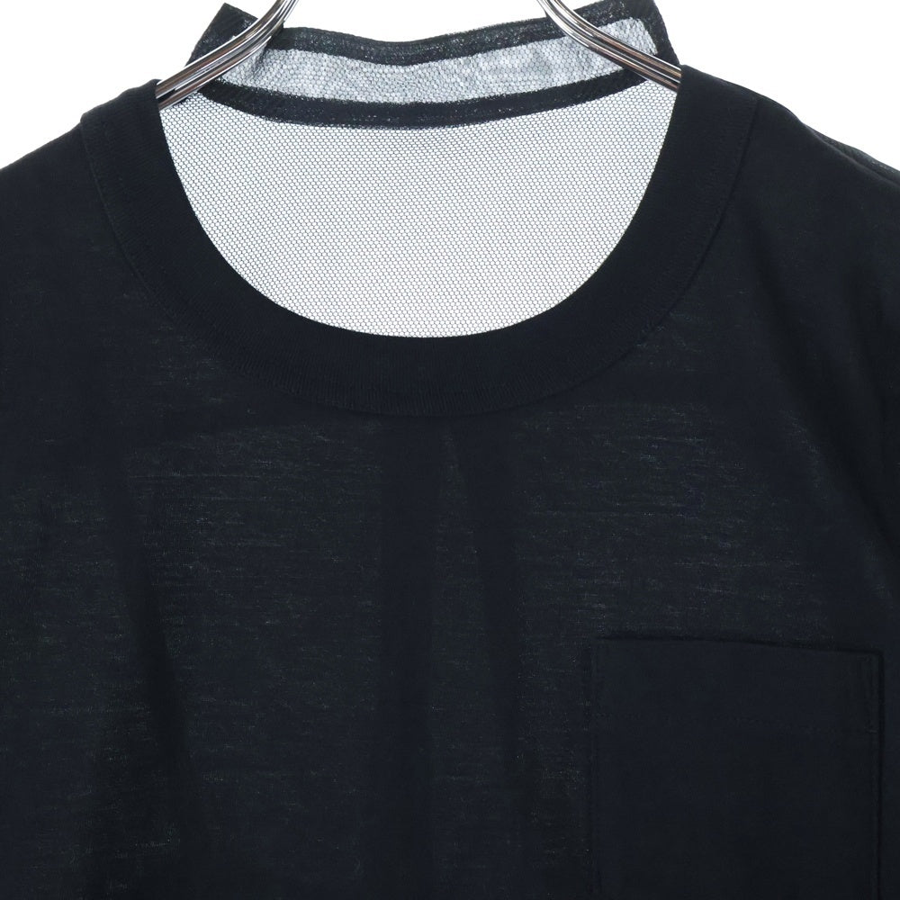 Sacai(サカイ) 22SS シアー切り替え クルーネック 半袖Tシャツ カットソー ブラック レディース 22-05946