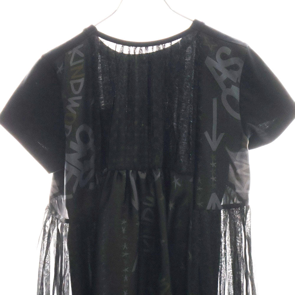 Sacai(サカイ) 23SS Eric Haze エリックヘイズ グラフィックプリント シアー切り替え クルーネック 半袖Tシャツ カットソー ブラック レディース 23-06466