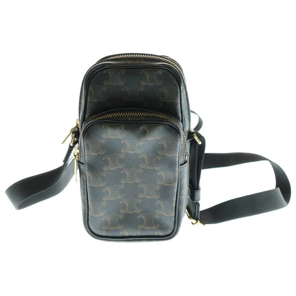 CELINE(セリーヌ) トリオンフ ミニポケット メッセンジャーバッグ ショルダーバッグ ミニバッグ ブラック×ブラウン ゴールド金具