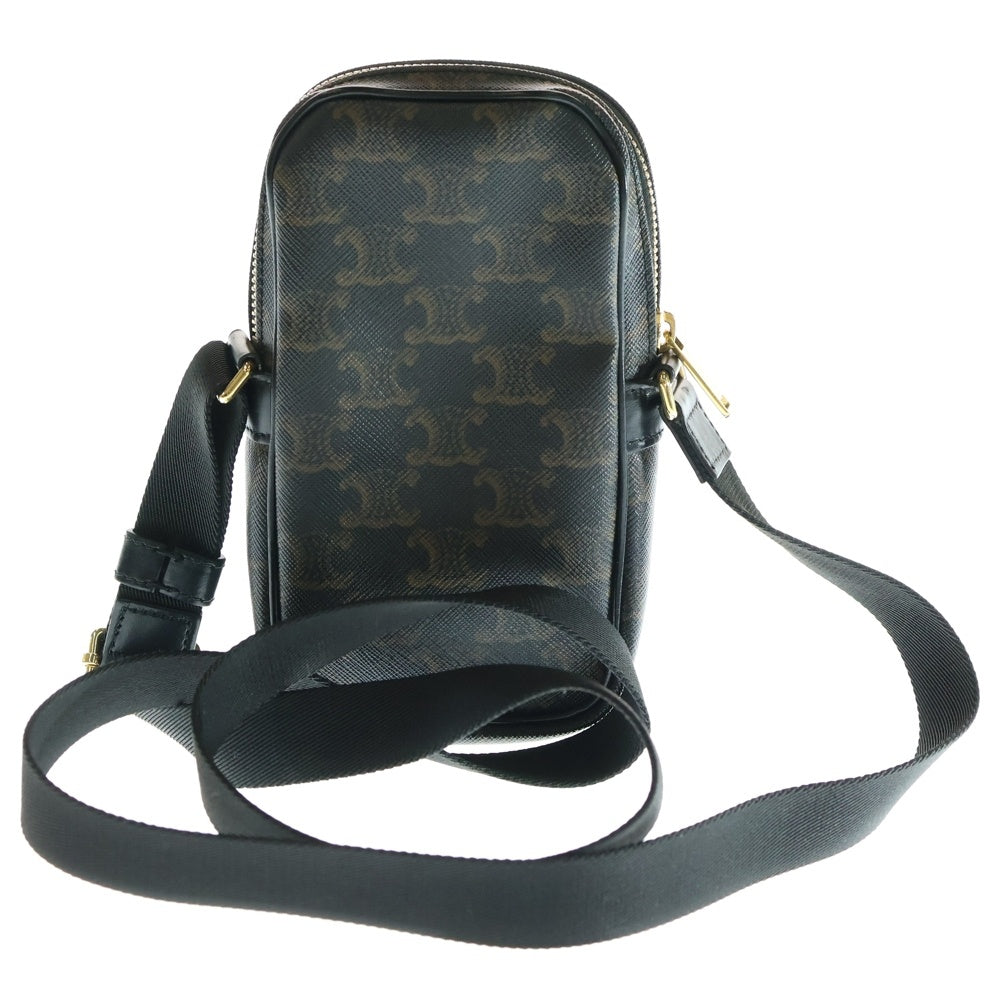 CELINE(セリーヌ) トリオンフ ミニポケット メッセンジャーバッグ ショルダーバッグ ミニバッグ ブラック×ブラウン ゴールド金具