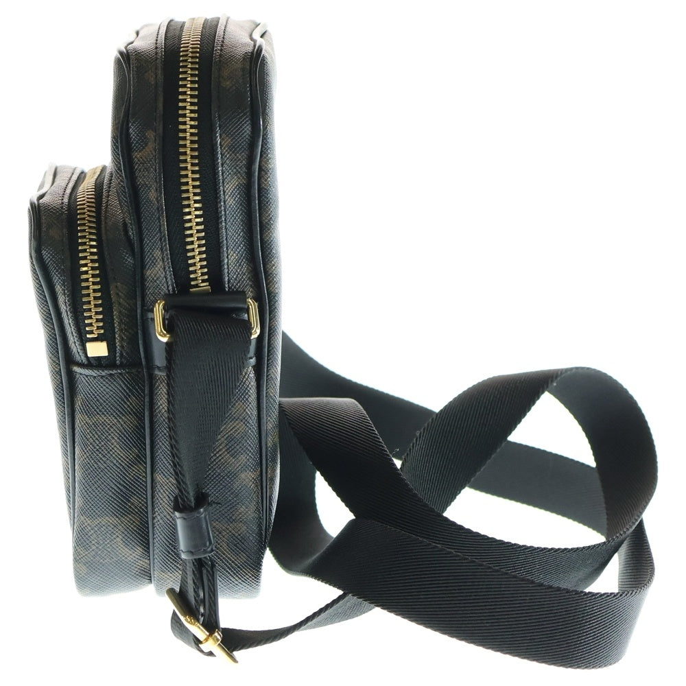 CELINE(セリーヌ) トリオンフ ミニポケット メッセンジャーバッグ ショルダーバッグ ミニバッグ ブラック×ブラウン ゴールド金具