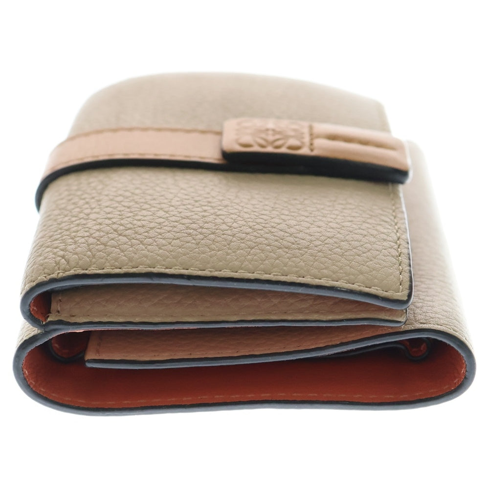 LOEWE(ロエベ) トライフォールド ウォレット コンパクトウォレット コインケース ベージュ×ブラウン レザー シルバー金具