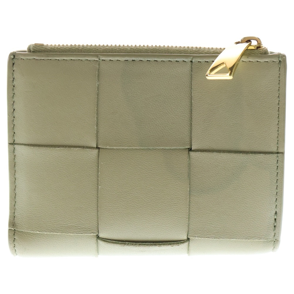 BOTTEGA VENETA(ボッテガヴェネタ) マキシイントレチャート カセット コンパクトウォレット 二つ折り財布 コインケース ライトグリーン レザー ゴールド金具