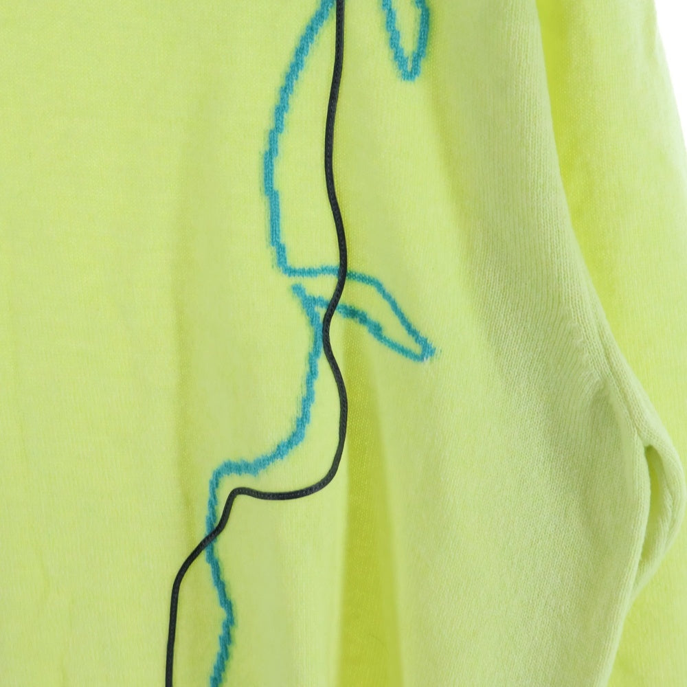 HERMES(エルメス) レザーコード刺繍 クルーネック プルオーバー 長袖ニット セーター ライトグリーン