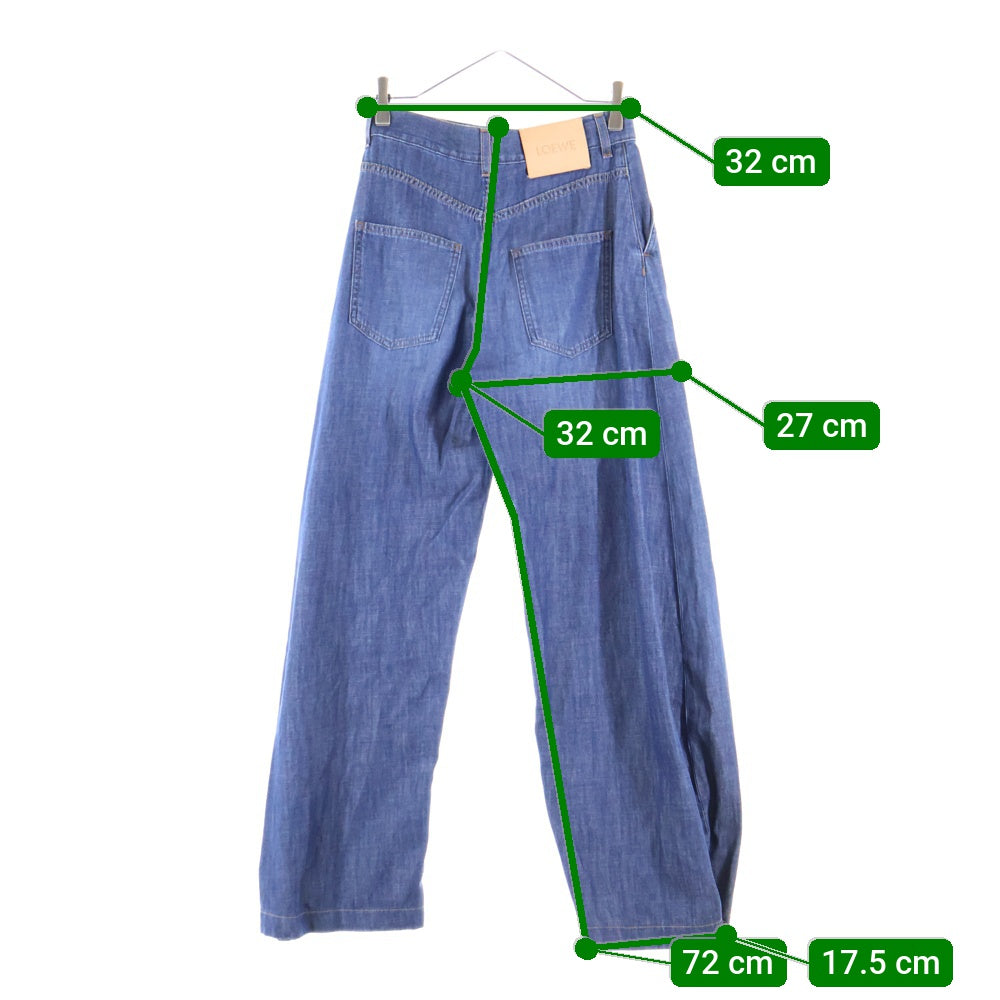 LOEWE(ロエベ) 24SS バルーントラウザーズ 裾ボタン ロゴレザーパッチ デニムパンツ ジーンズ インディゴブルー S359Y11XC2