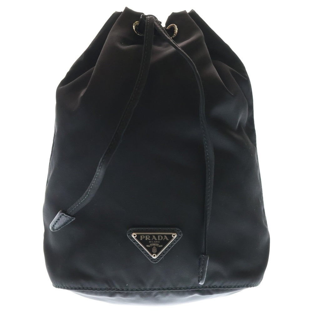 PRADA(プラダ) 巾着ポーチ ケース 小物入れ ミニバッグ ブラック ナイロン テスート シルバー金具