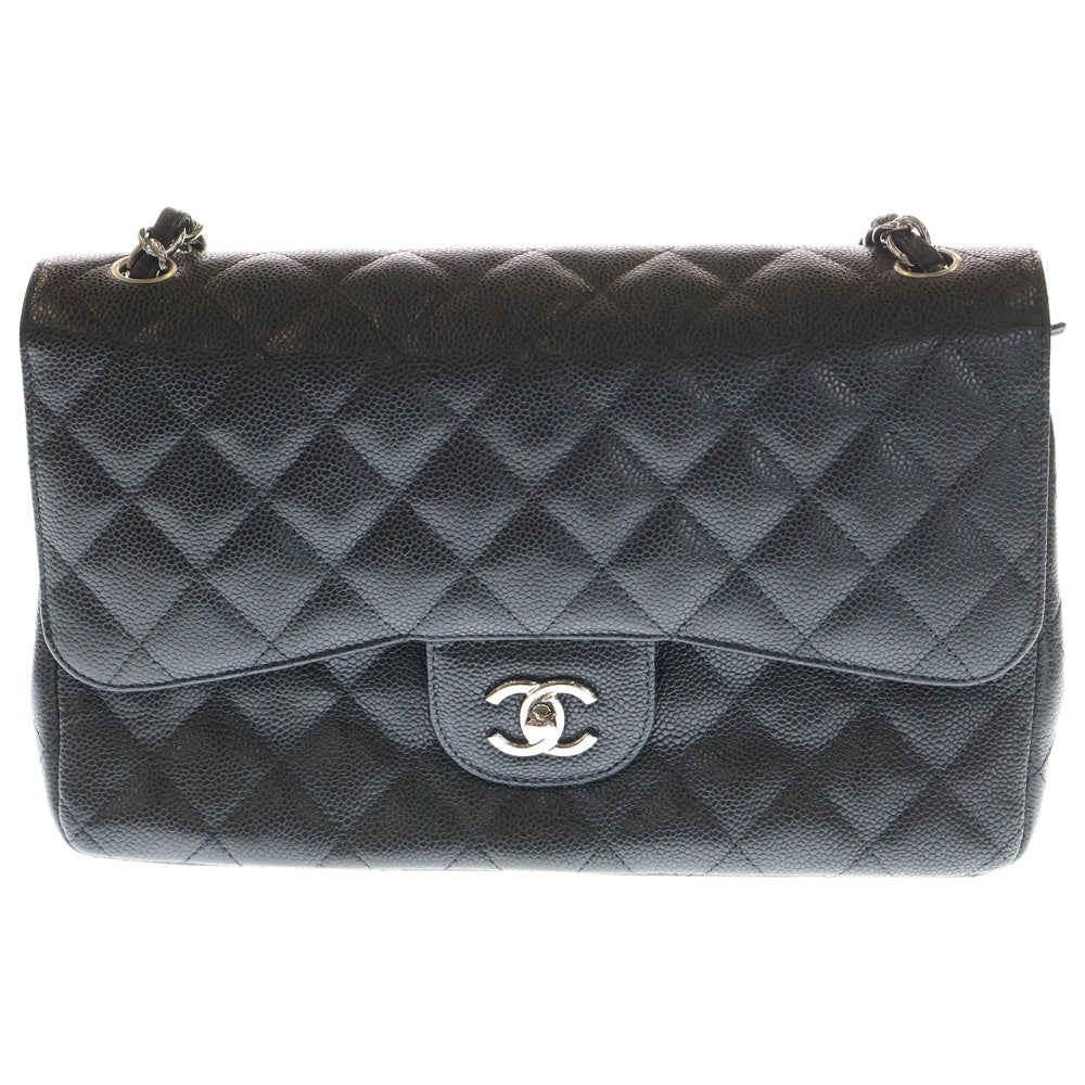 CHANEL(シャネル) デカマトラッセ30 ダブルフラップ ダブルチェーン ショルダーバッグ ブラック キャビアスキン シルバー金具