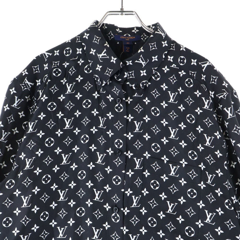 LOUIS VUITTON(ルイヴィトン) 22SS モノグラム総柄プリント シルク ボタンダウン 長袖シャツ ブラック RW221W RXU FMBL14