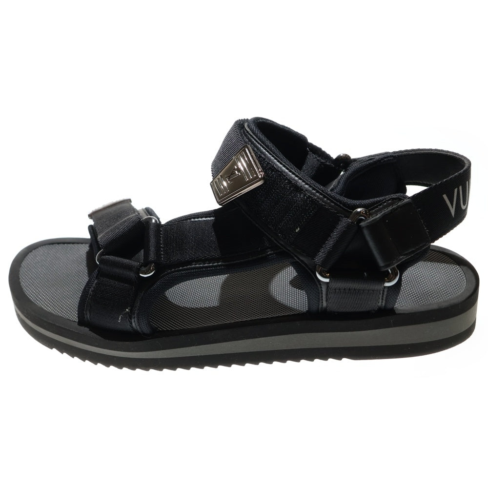 LOUIS VUITTON(ルイヴィトン) 22AW パナマライン ロゴプレート ベルクロ ストラップ フラット サンダル シューズ ブラック 1AA4FU