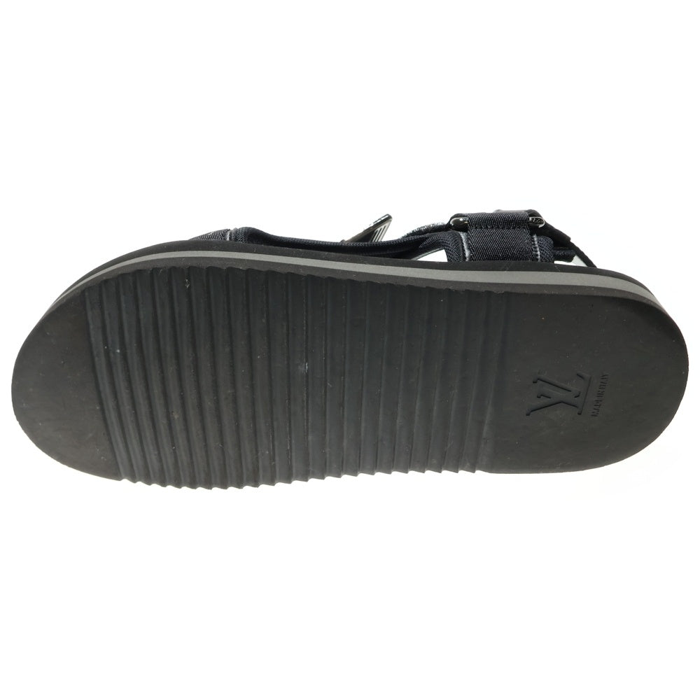 LOUIS VUITTON(ルイヴィトン) 22AW パナマライン ロゴプレート ベルクロ ストラップ フラット サンダル シューズ ブラック 1AA4FU