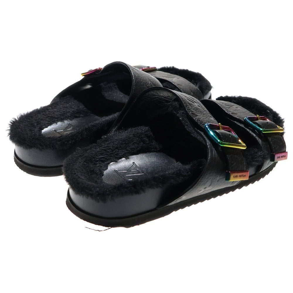 LOUIS VUITTON(ルイヴィトン) ミラボーライン モノグラム アンプラント エンボスレザー ボアライニング ストラップ フラットサンダル シューズ ブラック