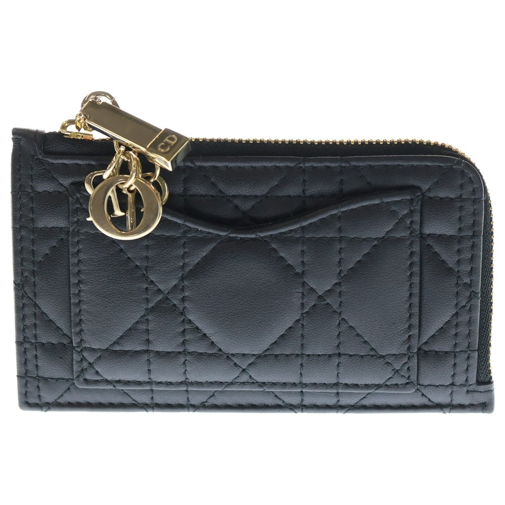 Christian Dior(クリスチャンディオール) カナージュ ラムスキン レザー カード コイン フラグメントケース ゴールド金具 ブラック