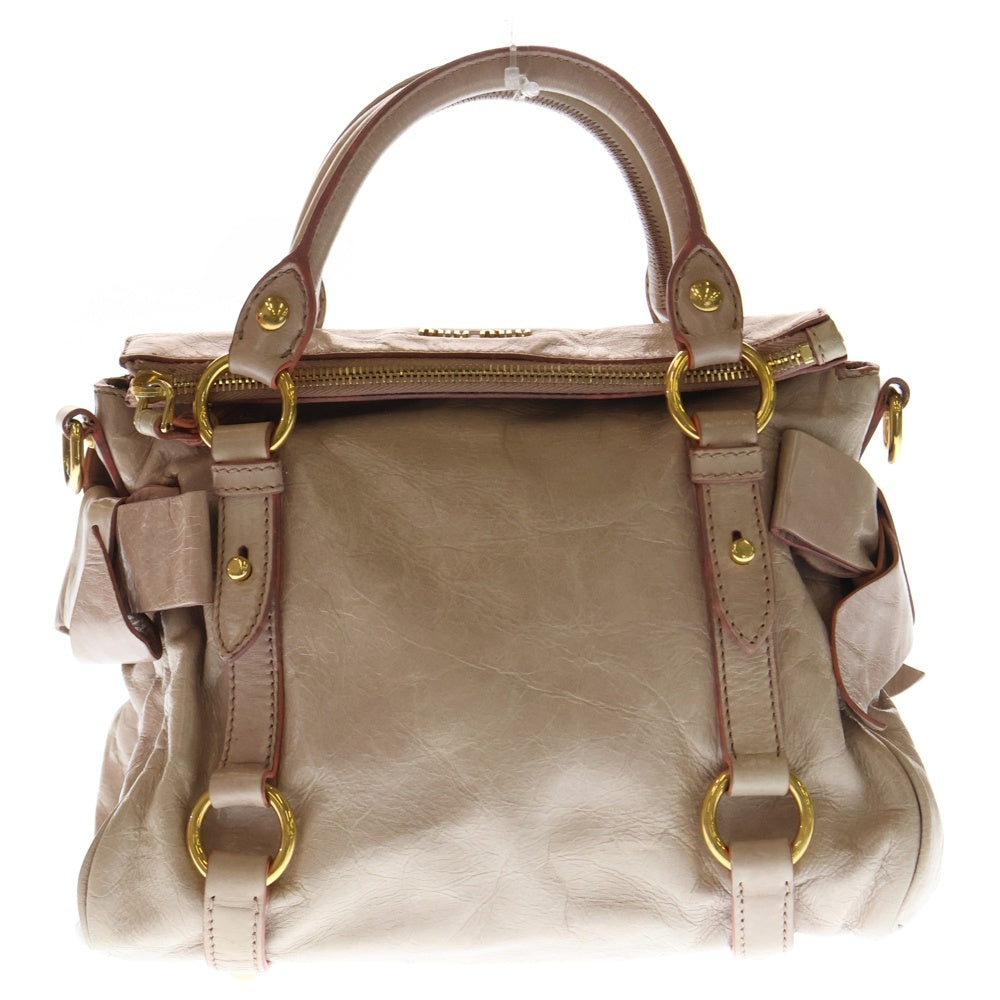 miumiu(ミュウミュウ) 2WAYハンドバッグ ショルダーバッグ ピンクベージュ レザー ゴールド金具