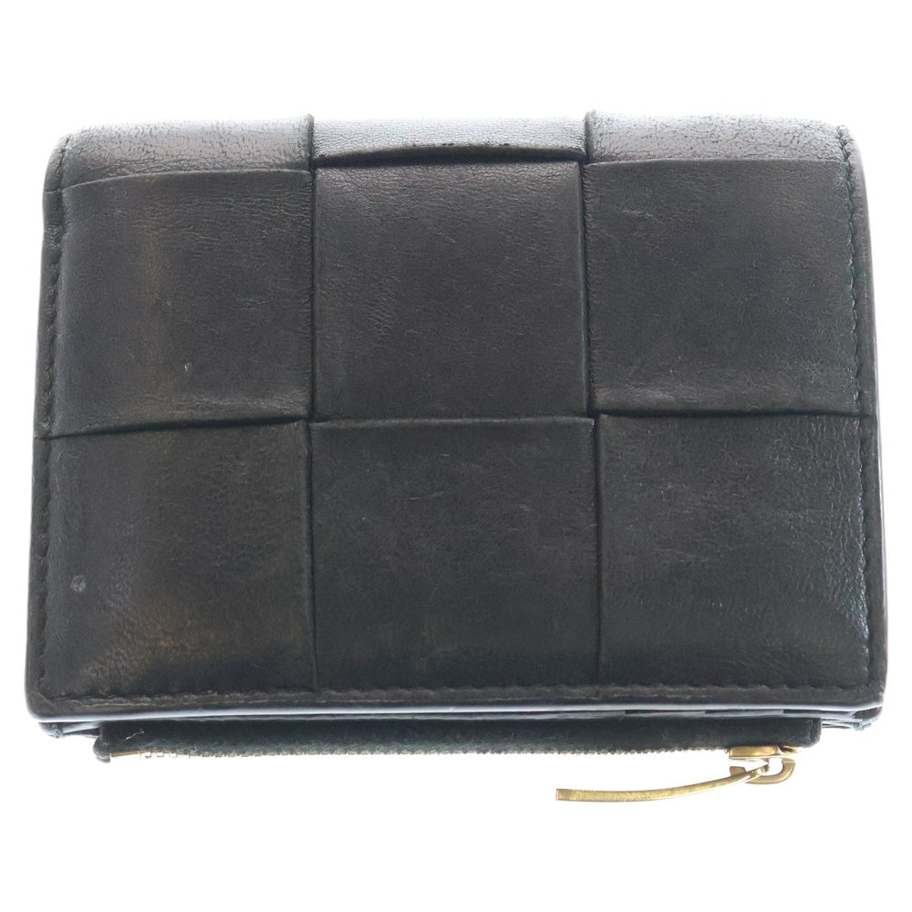 BOTTEGA VENETA(ボッテガヴェネタ) マキシイントレチャート 二つ折り財布 コンパクトウォレット コインケース ブラック レザー ゴールド金具